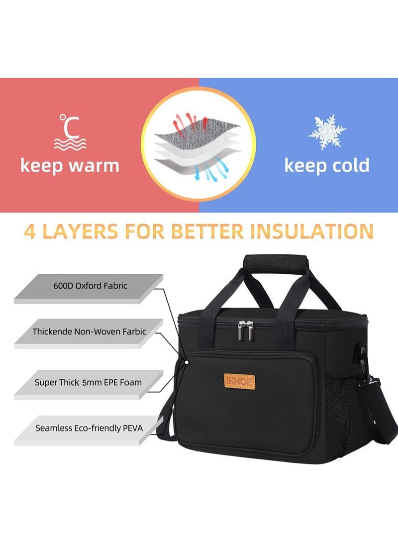Lunch Bags for Women/Men, Insulated Lunch Bag for Work Office Picnic - Large Lunch Cooler Bag Leakproof Lunch Box with Adjustable Shoulder Strap for Adults - Black(13L) - Image 4